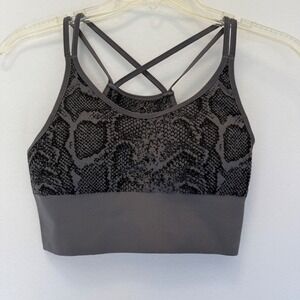 Gray Snake Print Criss‎ Cross Back Sports Bra Activewear Top  - S/M